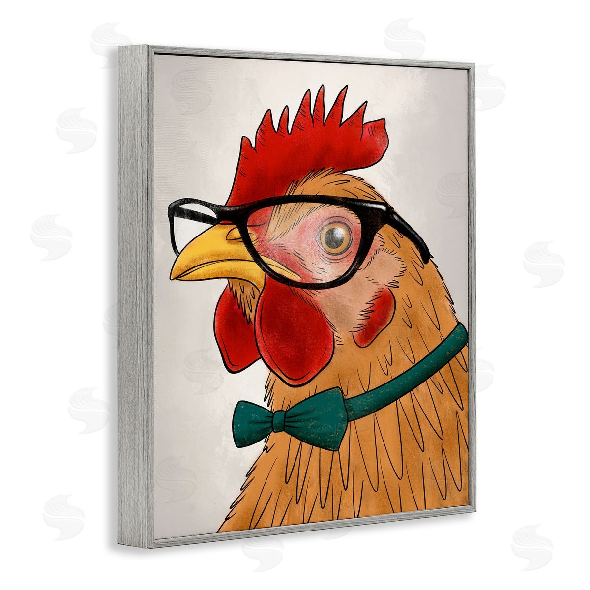 Funny Hipster Rooster Grey Frame Print Wall Art, Home Decor by Marcus Prime