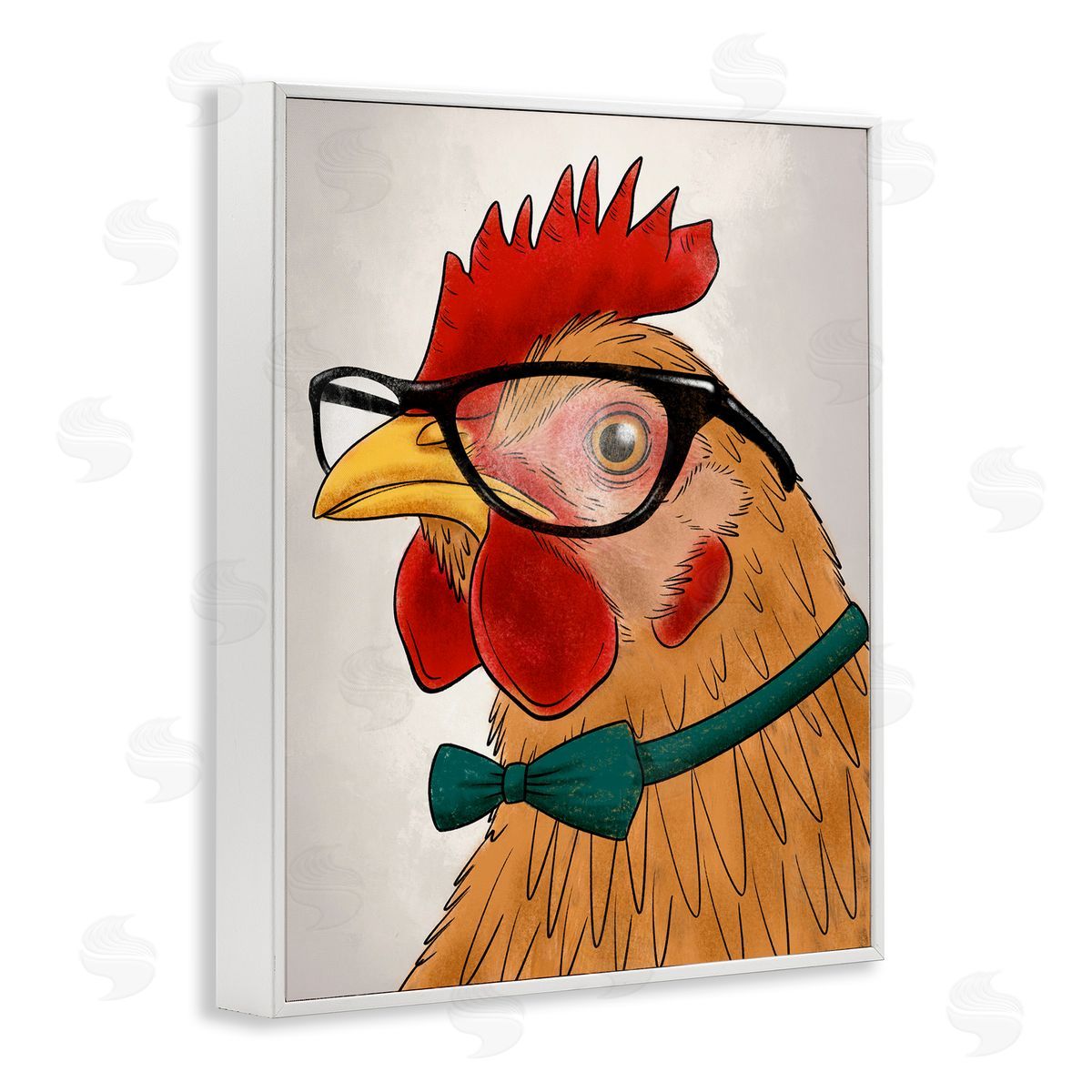 Funny Hipster Rooster White Frame Print Wall Art, Home Decor by Marcus Prime