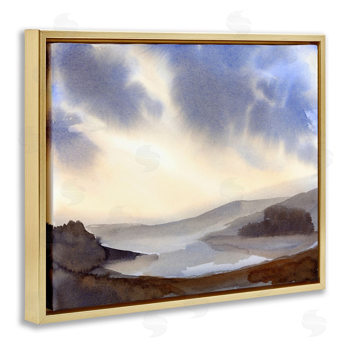 Dreamy Bay Inlet Horizon Gold Floating Frame Canvas Wall Art, Home Decor by Ashley Davis