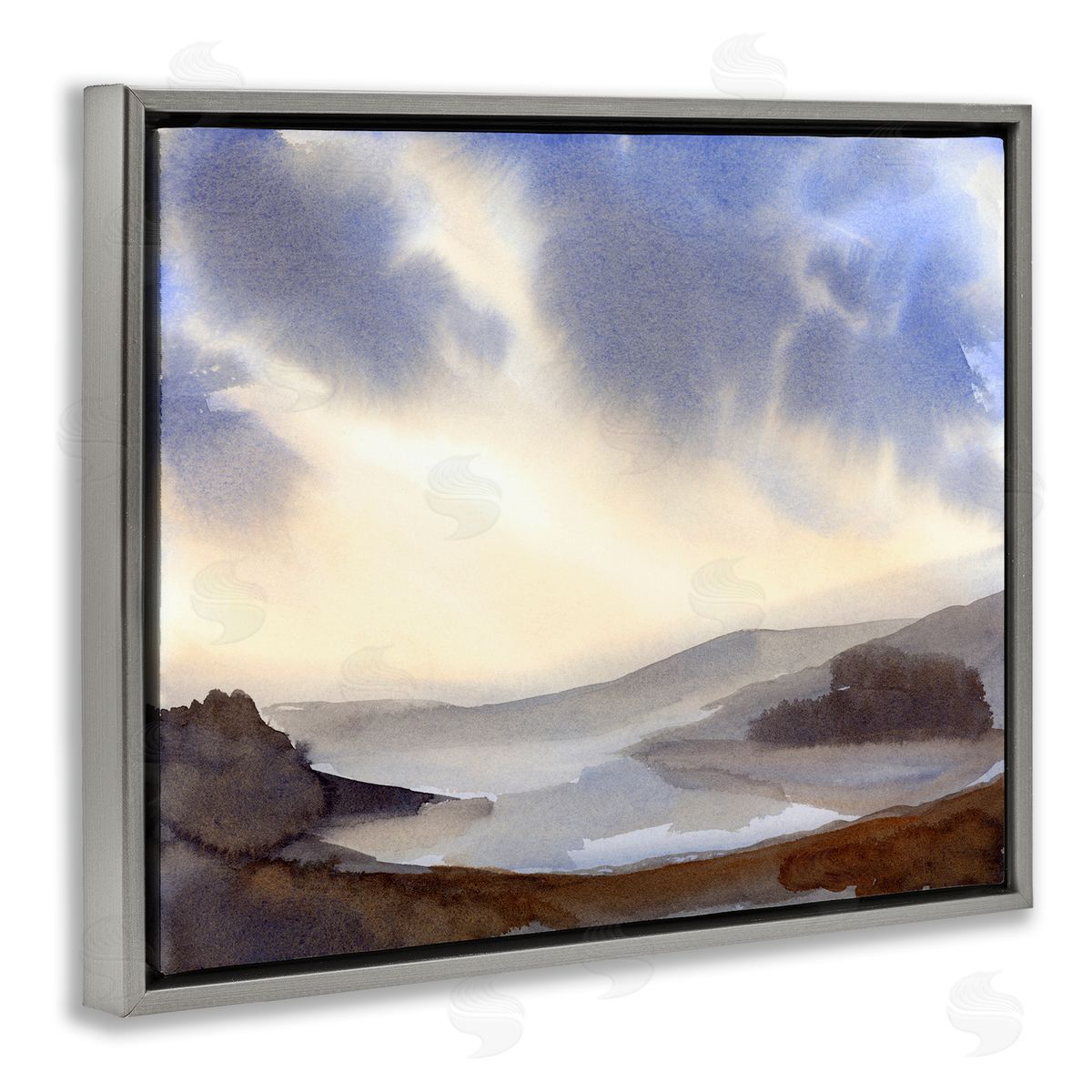 Dreamy Bay Inlet Horizon Grey Floating Frame Canvas Wall Art, Home Decor by Ashley Davis