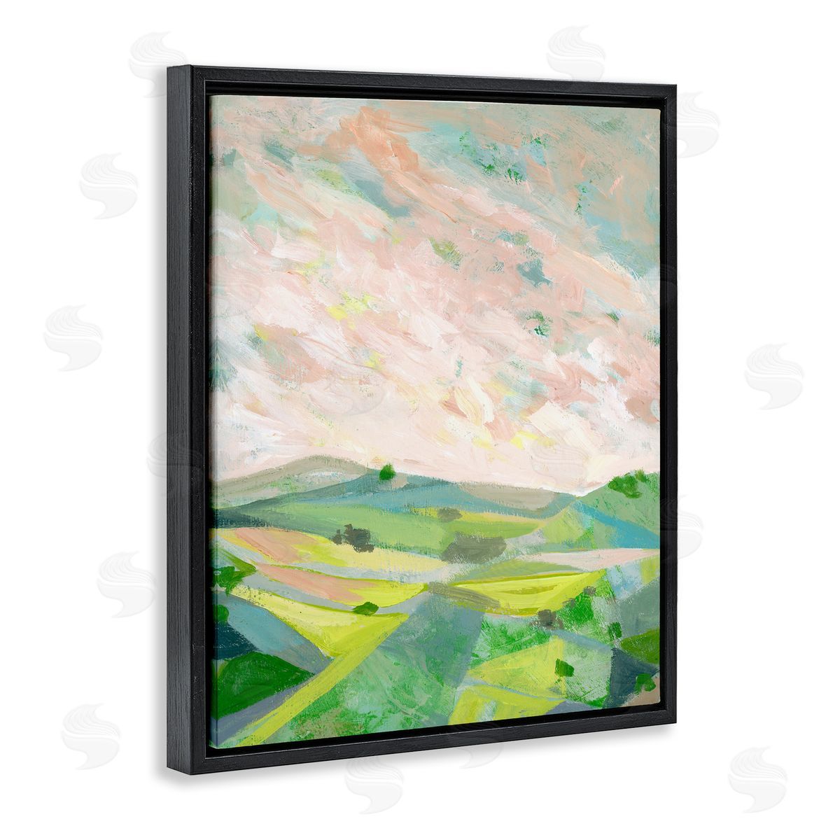 Vibrant Green Hills Landscape Black Floating Frame Canvas Wall Art, Home Decor by Ashley Davis