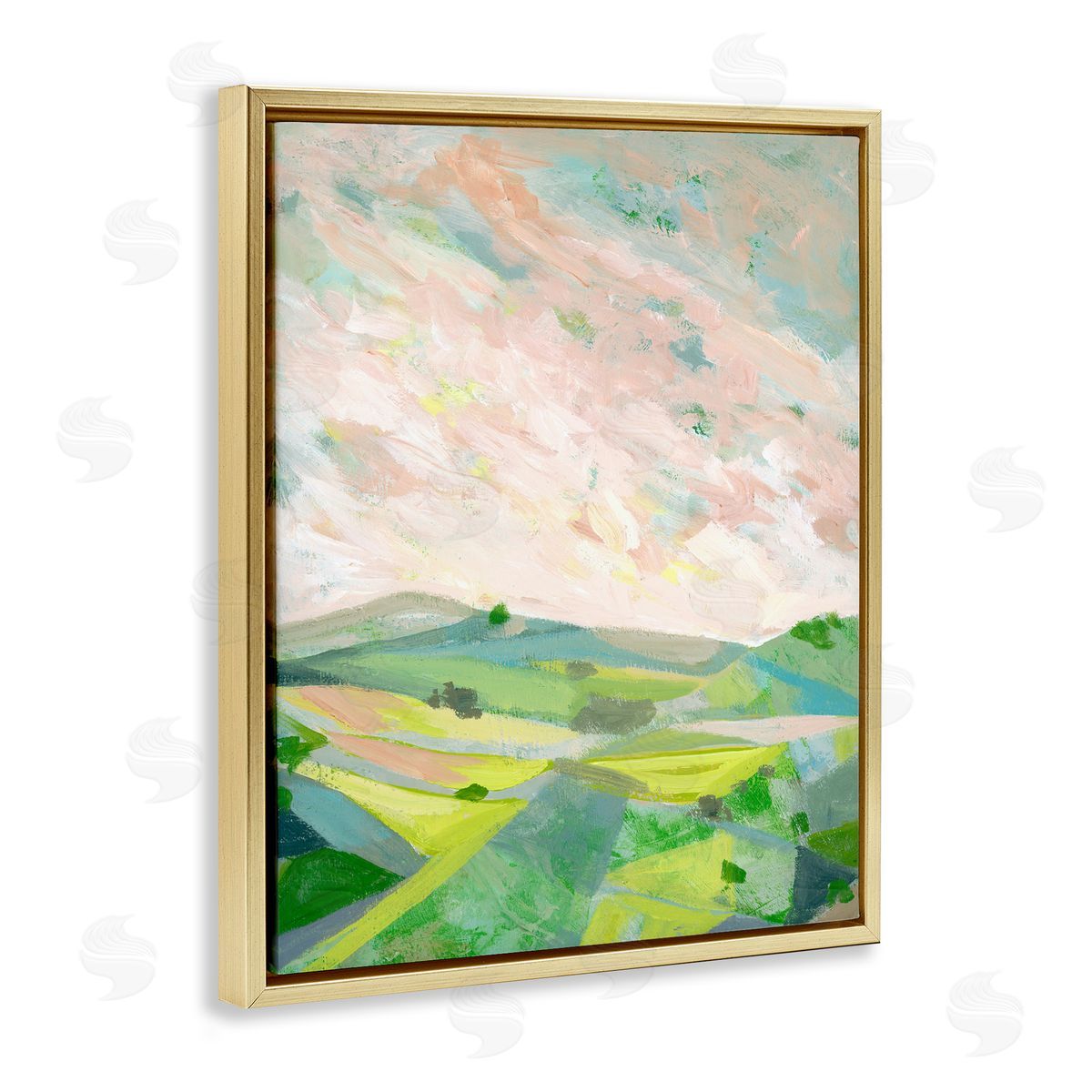 Vibrant Green Hills Landscape Gold Floating Frame Canvas Wall Art, Home Decor by Ashley Davis