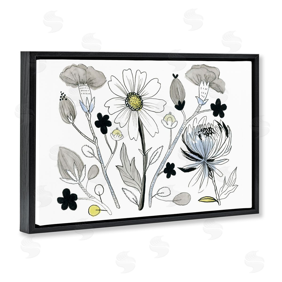 Simple Drawn Nature Sprigs Black Floating Frame Canvas Wall Art, Home Decor by Ashley Davis