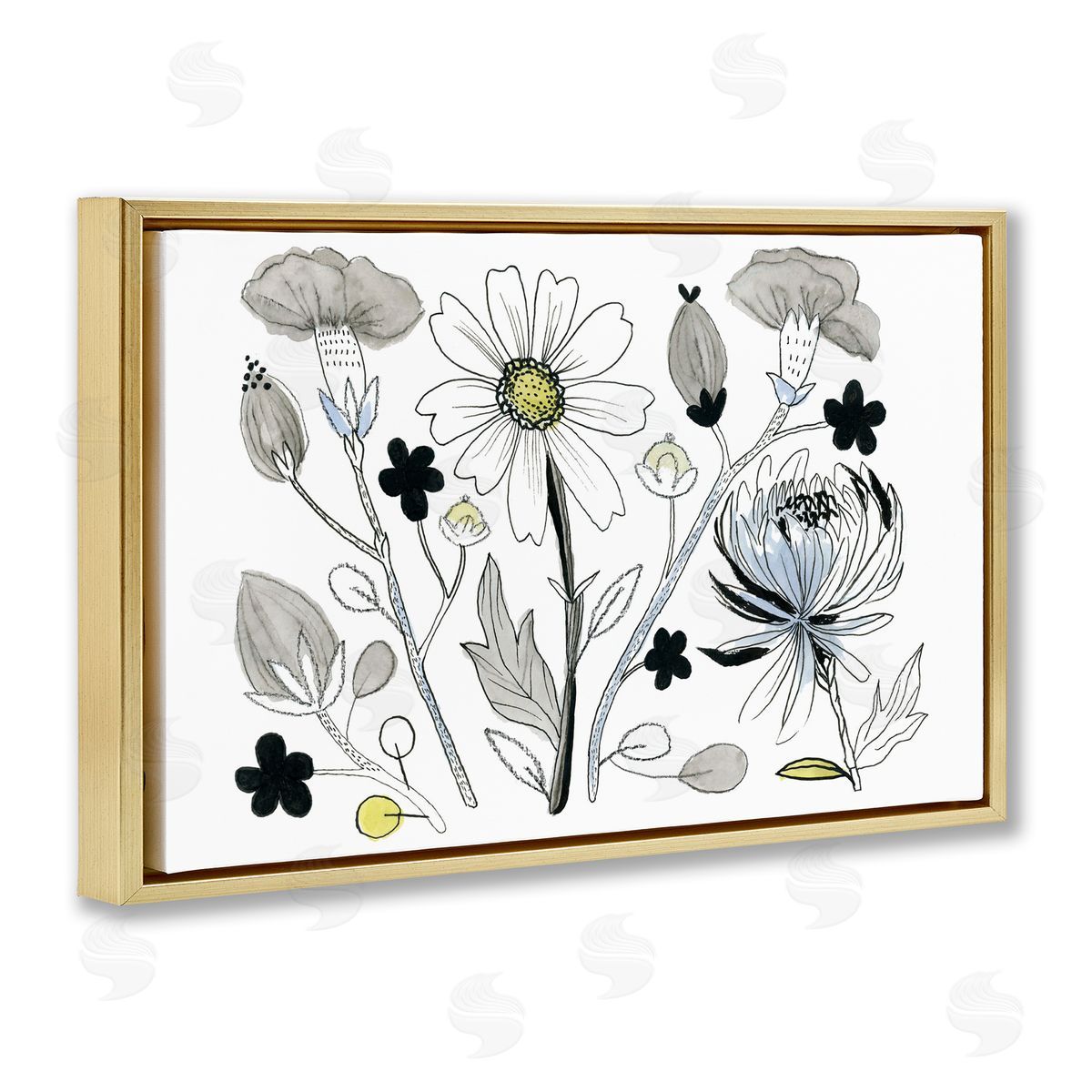 Simple Drawn Nature Sprigs Gold Floating Frame Canvas Wall Art, Home Decor by Ashley Davis