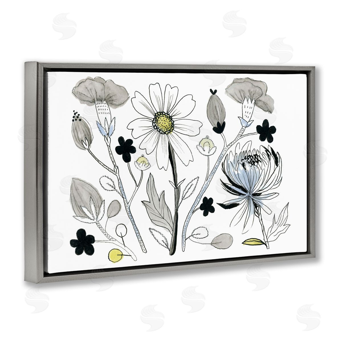 Simple Drawn Nature Sprigs Grey Floating Frame Canvas Wall Art, Home Decor by Ashley Davis