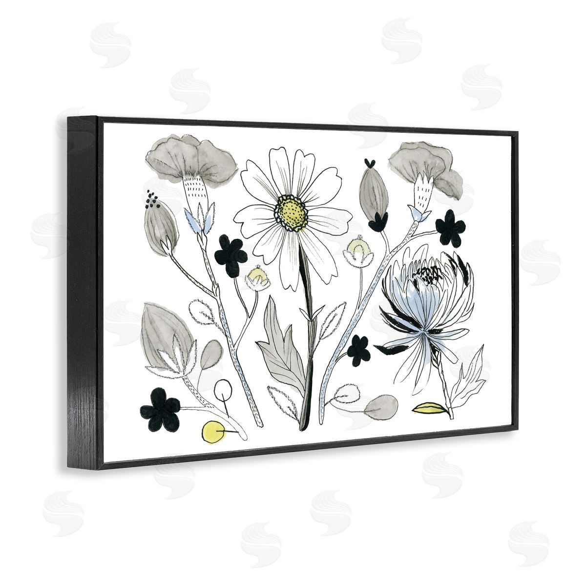 Simple Drawn Nature Sprigs Black Frame Print Wall Art, Home Decor by Ashley Davis