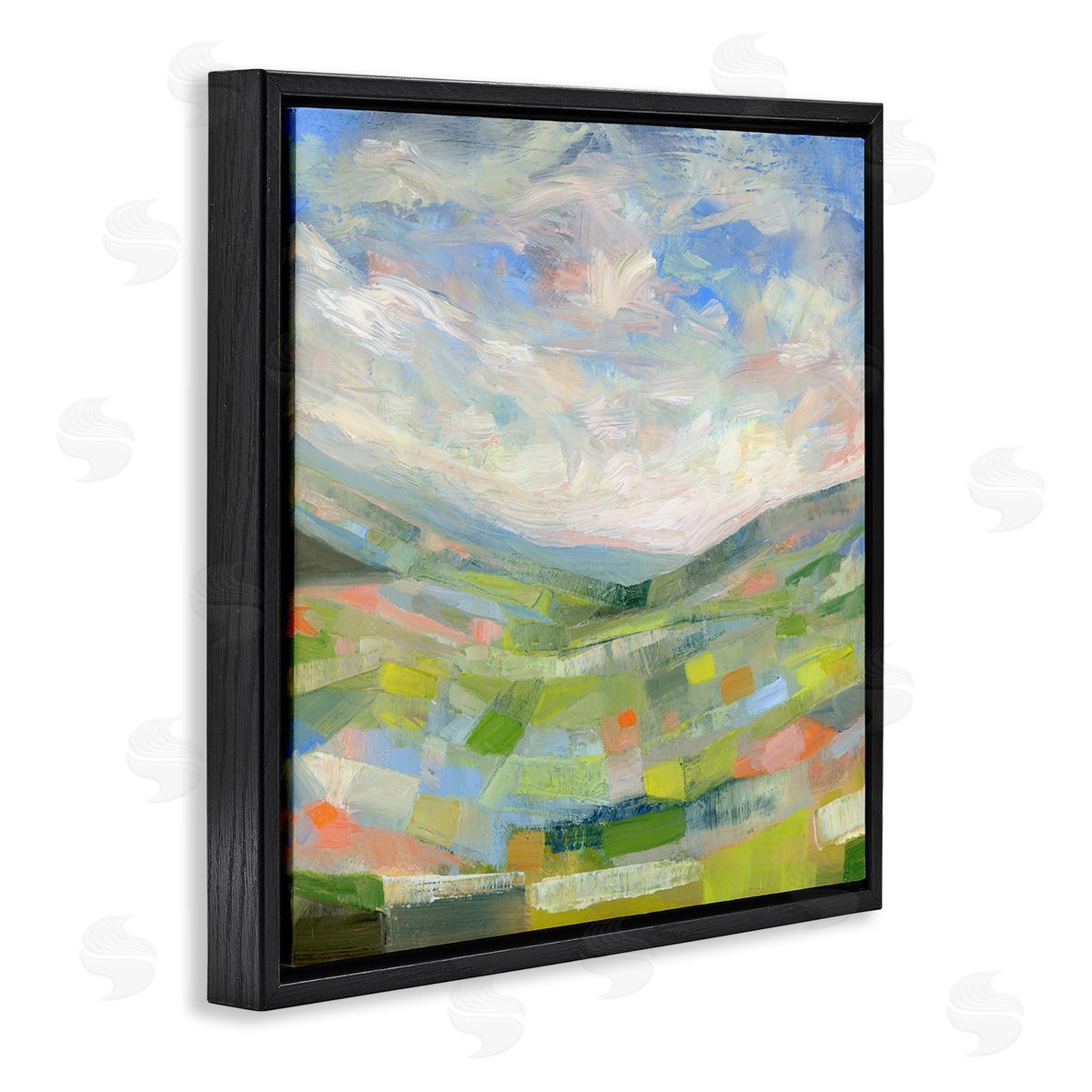 Jolly Geometric Countryside Scene Black Floating Frame Canvas Wall Art, Home Decor by Ashley Davis