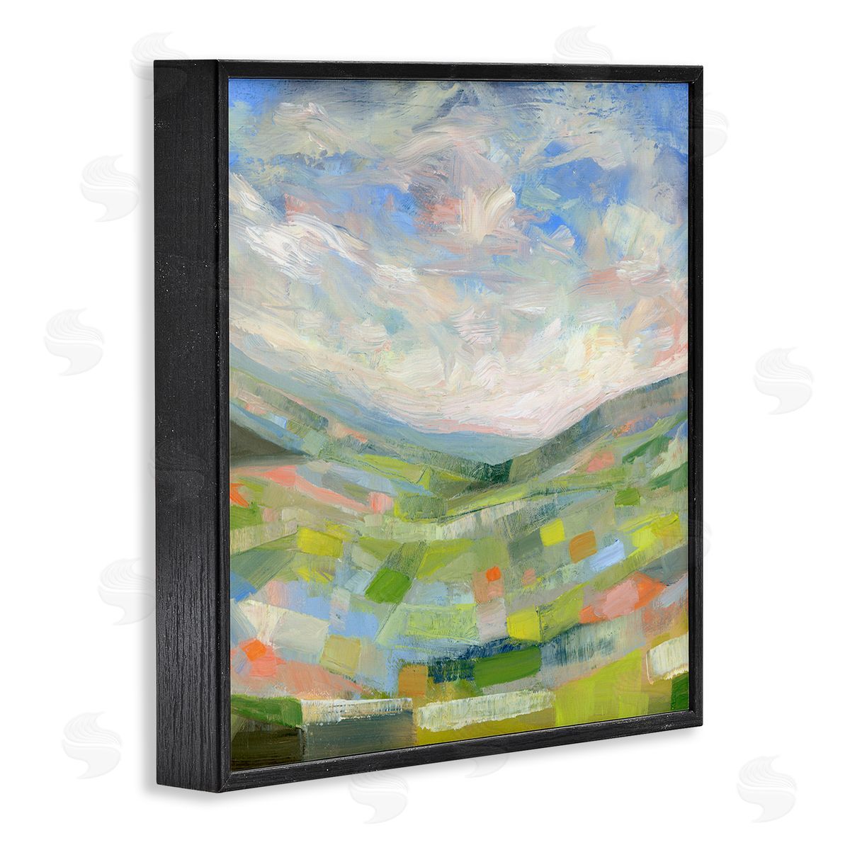 Jolly Geometric Countryside Scene Black Frame Print Wall Art, Home Decor by Ashley Davis