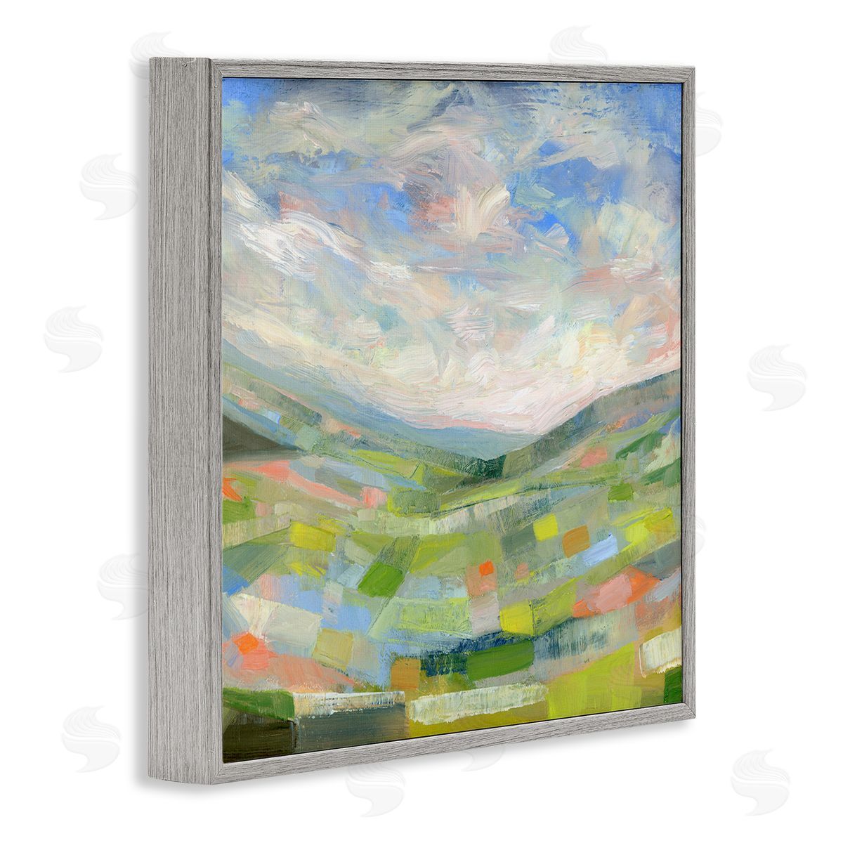 Jolly Geometric Countryside Scene Grey Frame Print Wall Art, Home Decor by Ashley Davis
