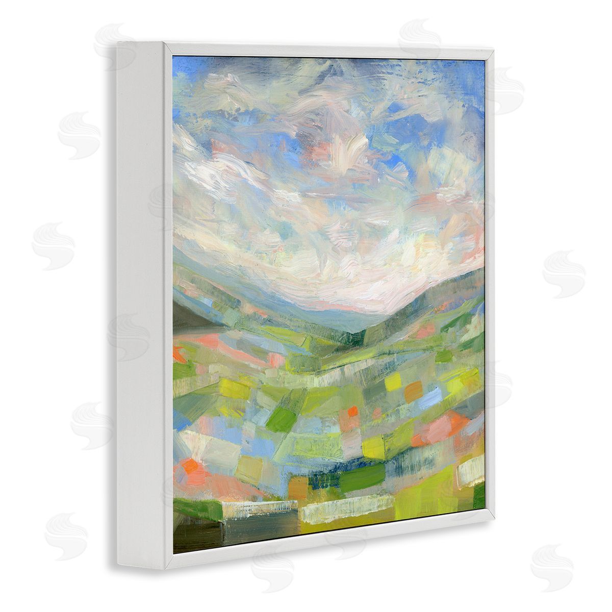 Jolly Geometric Countryside Scene White Frame Print Wall Art, Home Decor by Ashley Davis