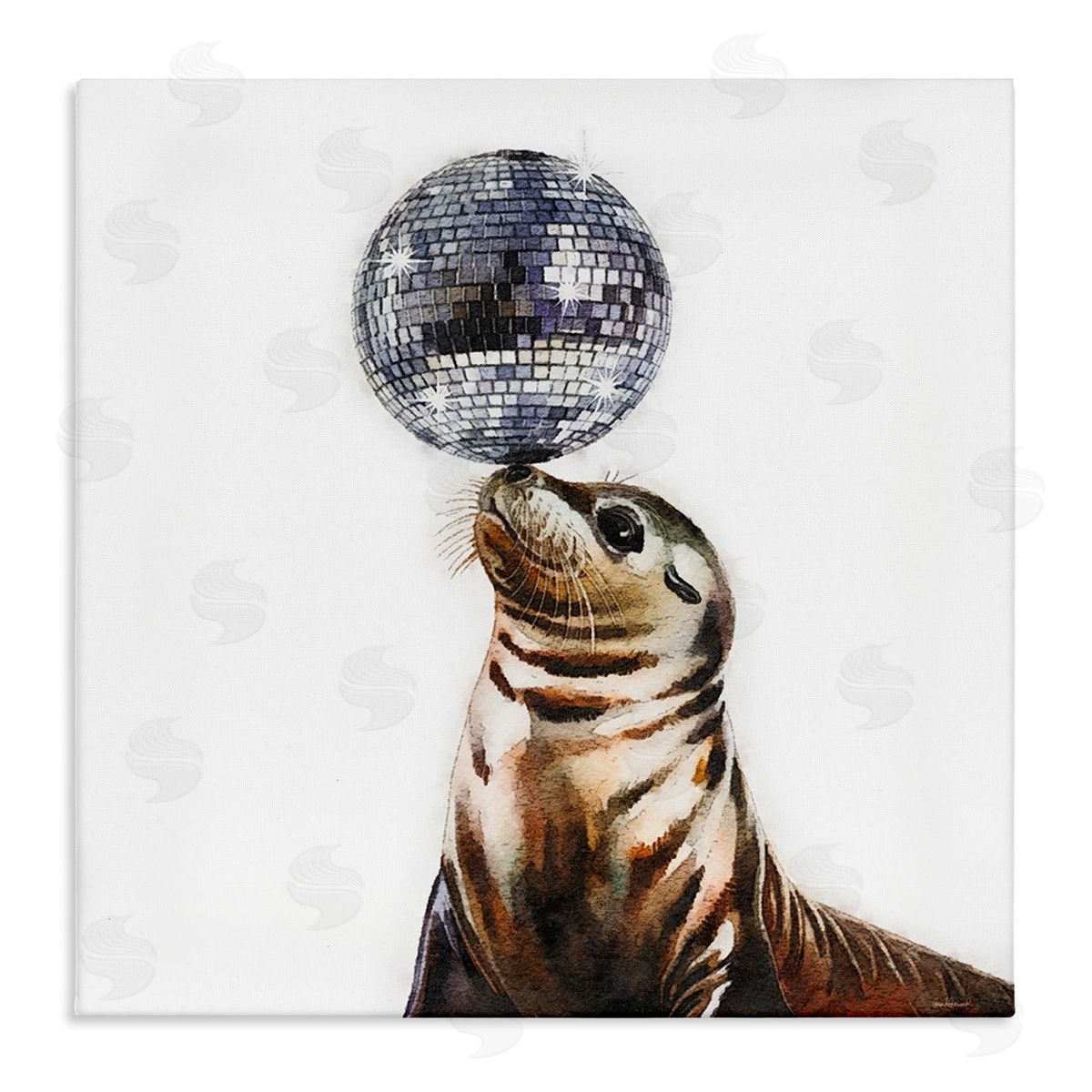 Seal Balancing Disco Ball Canvas Wall Art, Home Decor by Amanda Greenwood
