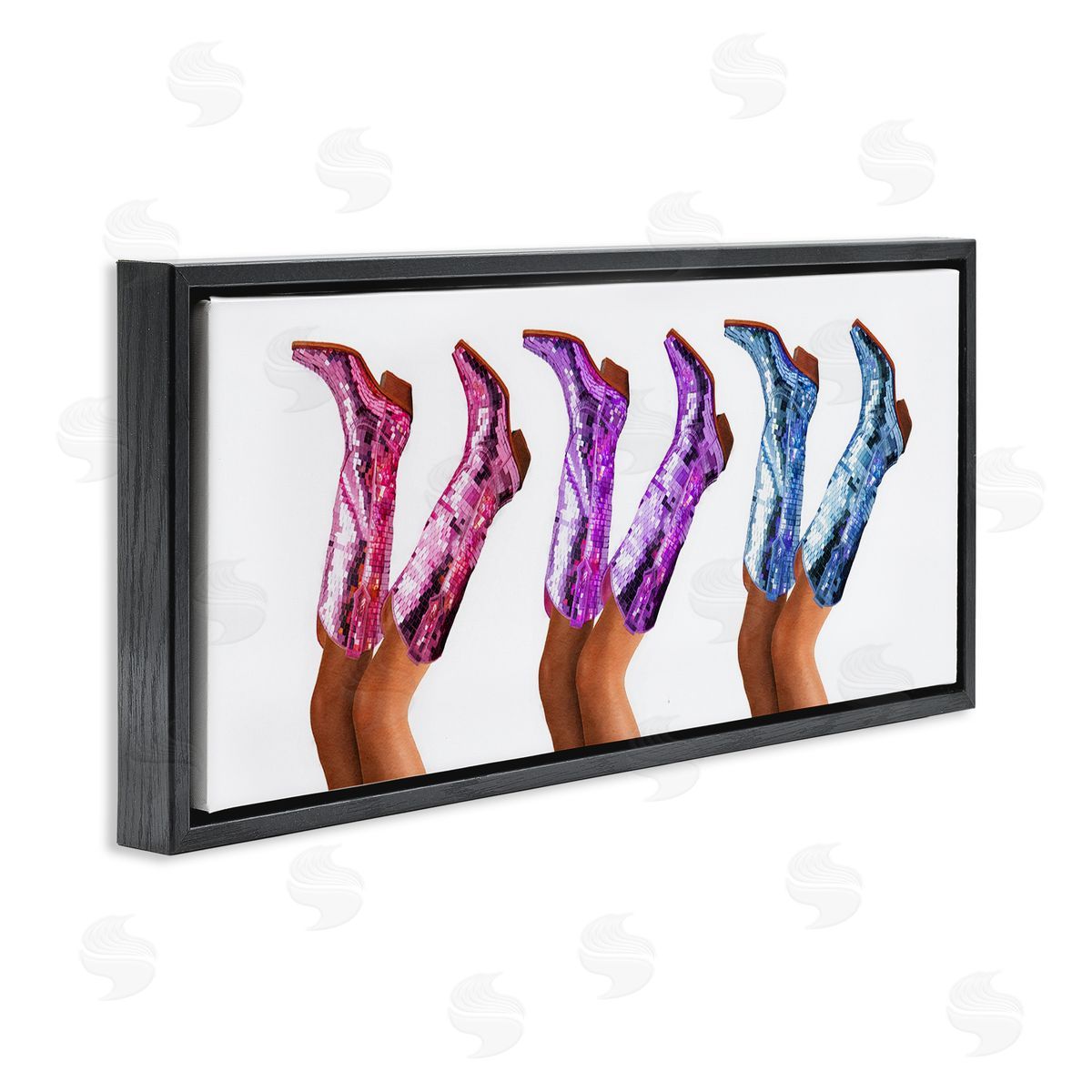 Trendy Glam Cowgirl Boots Black Floating Frame Canvas Wall Art, Home Decor by Amanda Greenwood