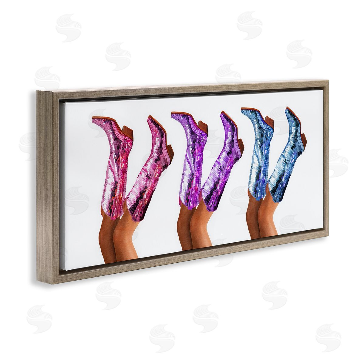 Trendy Glam Cowgirl Boots Brown Floating Frame Canvas Wall Art, Home Decor by Amanda Greenwood