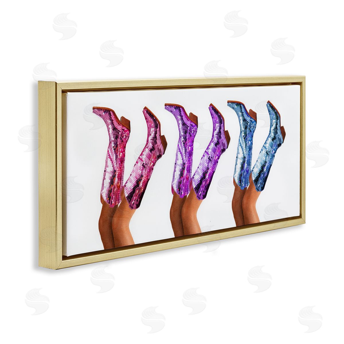 Trendy Glam Cowgirl Boots Gold Floating Frame Canvas Wall Art, Home Decor by Amanda Greenwood
