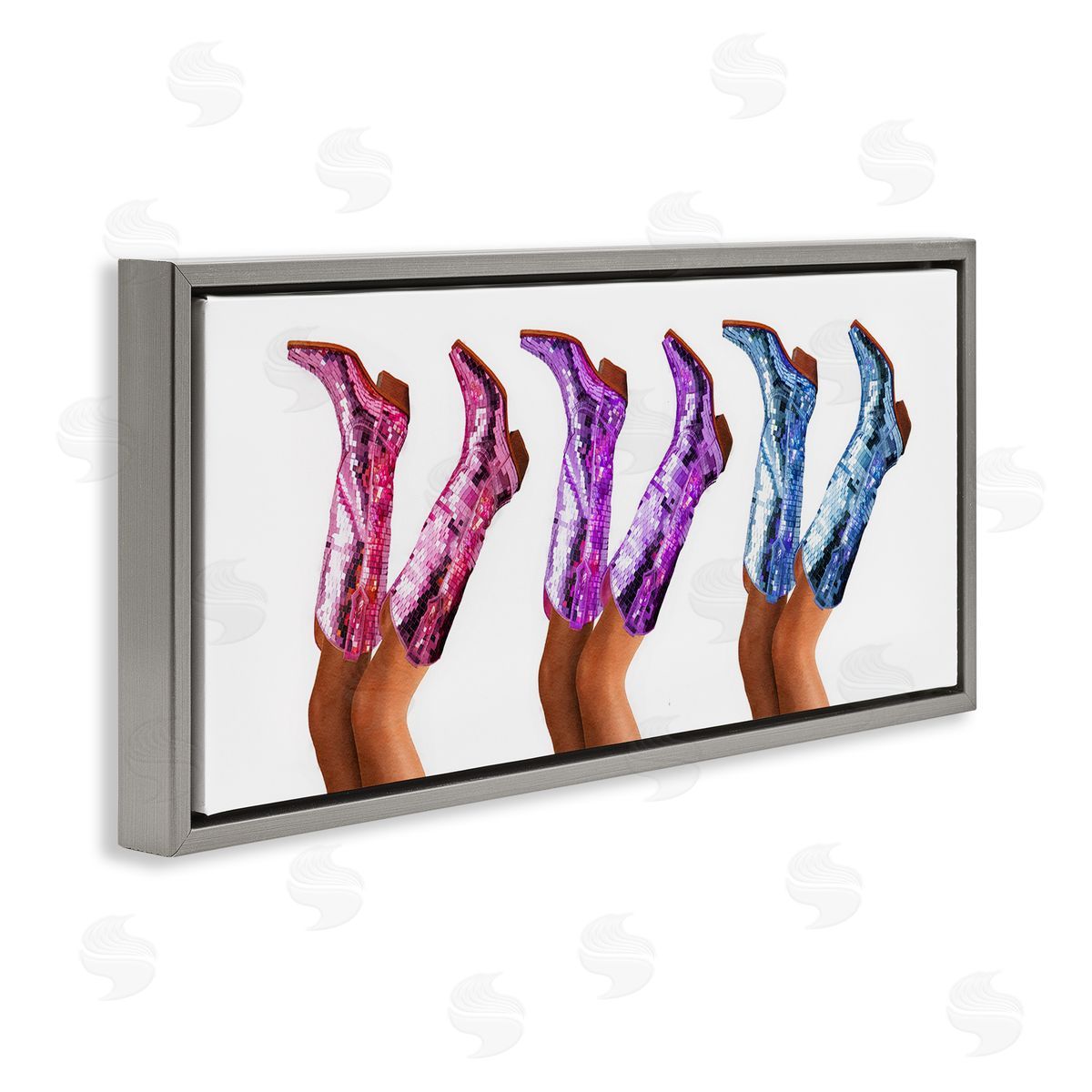 Trendy Glam Cowgirl Boots Grey Floating Frame Canvas Wall Art, Home Decor by Amanda Greenwood
