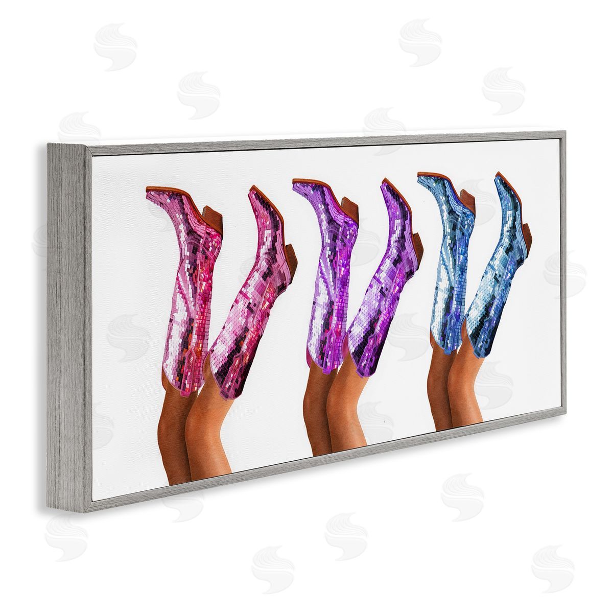 Trendy Glam Cowgirl Boots Grey Frame Print Wall Art, Home Decor by Amanda Greenwood