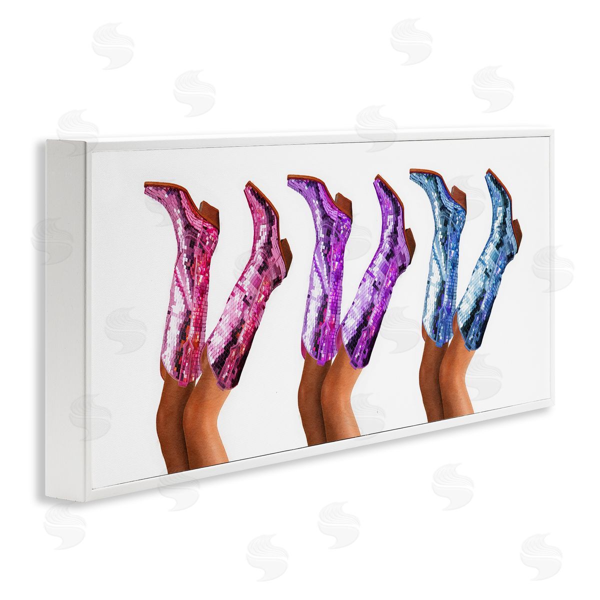 Trendy Glam Cowgirl Boots White Frame Print Wall Art, Home Decor by Amanda Greenwood