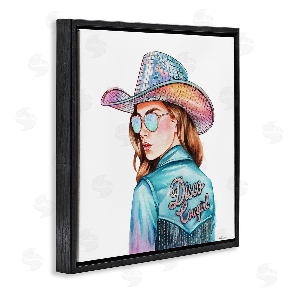 Disco Cowgirl Portrait Black Floating Frame Canvas Wall Art, Home Decor by Amanda Greenwood