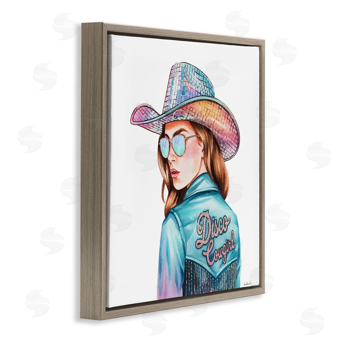 Disco Cowgirl Portrait Brown Floating Frame Canvas Wall Art, Home Decor by Amanda Greenwood