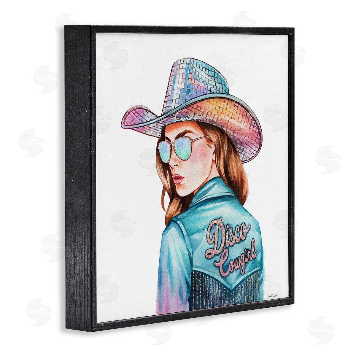 Disco Cowgirl Portrait Black Frame Print Wall Art, Home Decor by Amanda Greenwood