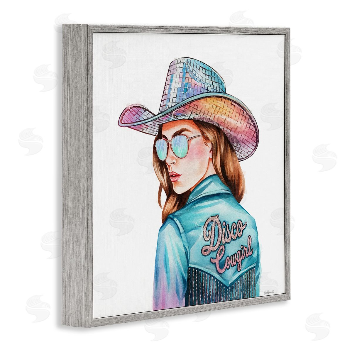 Disco Cowgirl Portrait Grey Frame Print Wall Art, Home Decor by Amanda Greenwood