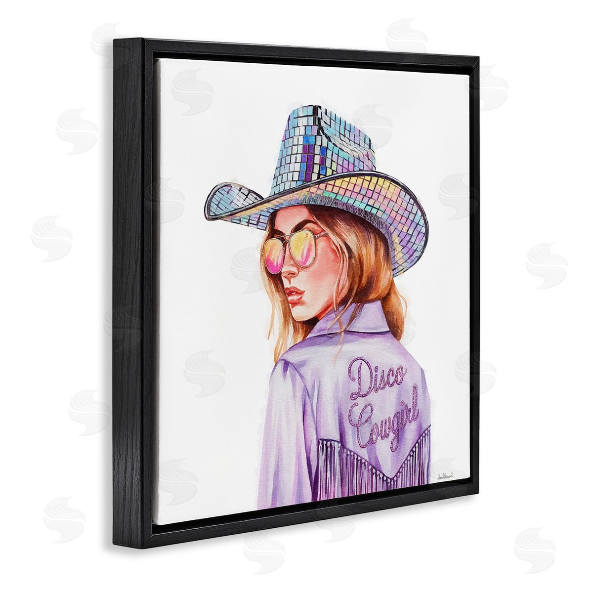Purple Disco Cowgirl Black Floating Frame Canvas Wall Art, Home Decor by Amanda Greenwood