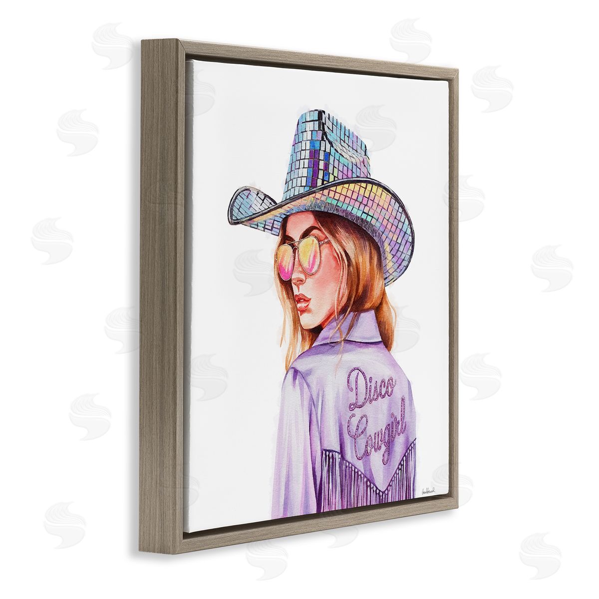 Purple Disco Cowgirl Brown Floating Frame Canvas Wall Art, Home Decor by Amanda Greenwood