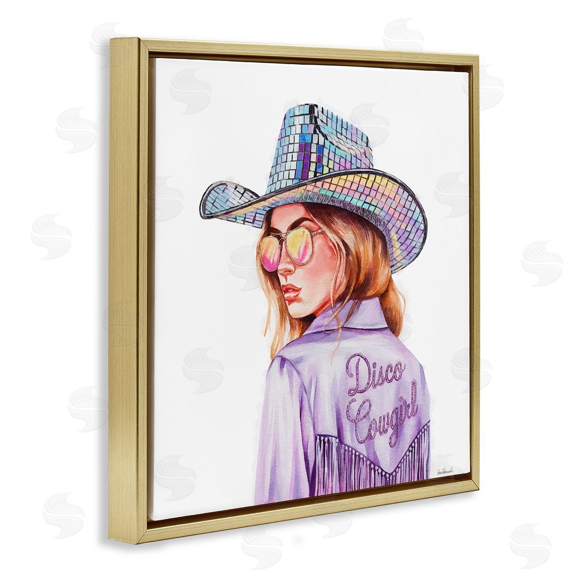 Purple Disco Cowgirl Gold Floating Frame Canvas Wall Art, Home Decor by Amanda Greenwood