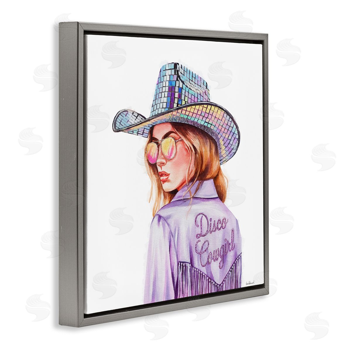 Purple Disco Cowgirl Grey Floating Frame Canvas Wall Art, Home Decor by Amanda Greenwood