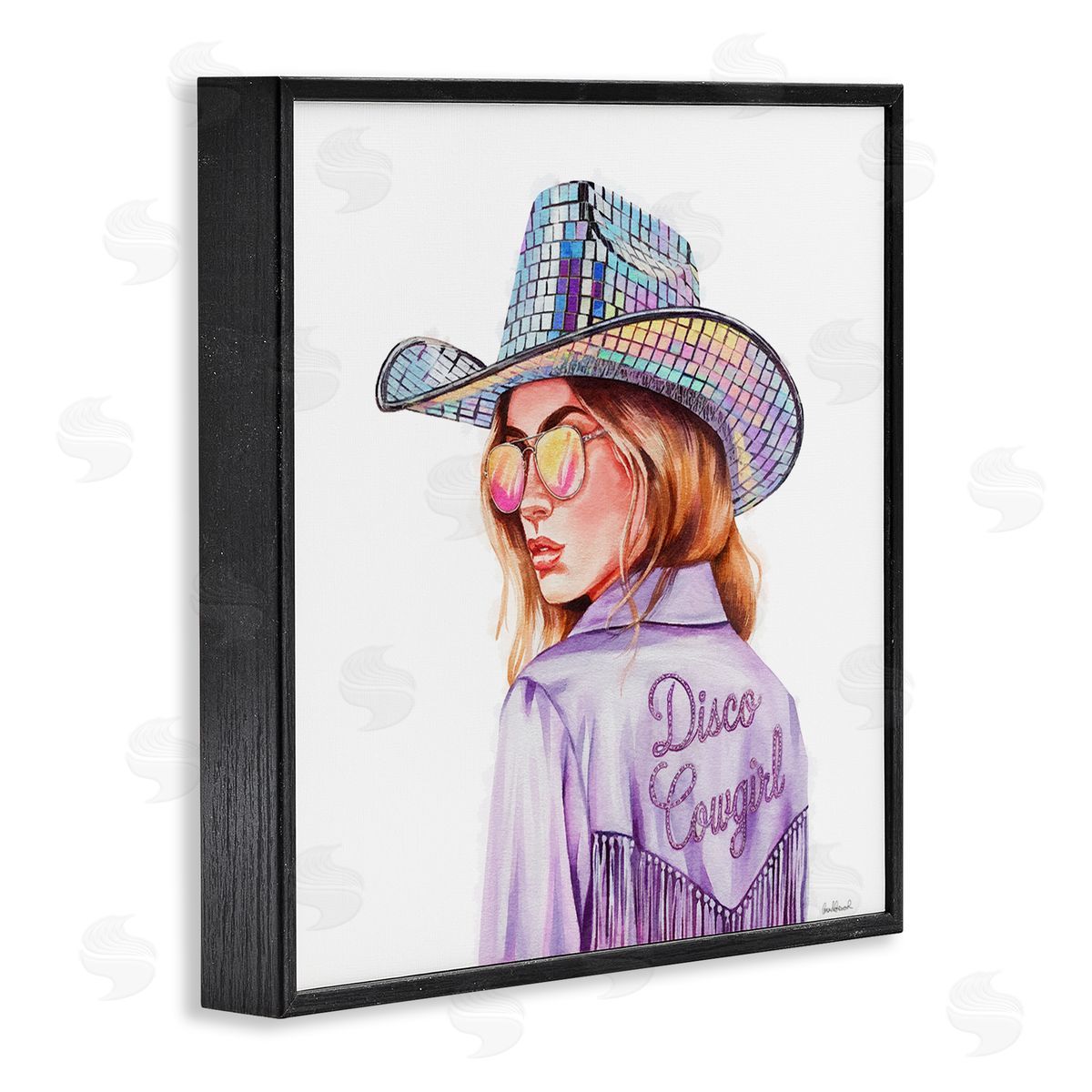 Purple Disco Cowgirl Black Frame Print Wall Art, Home Decor by Amanda Greenwood