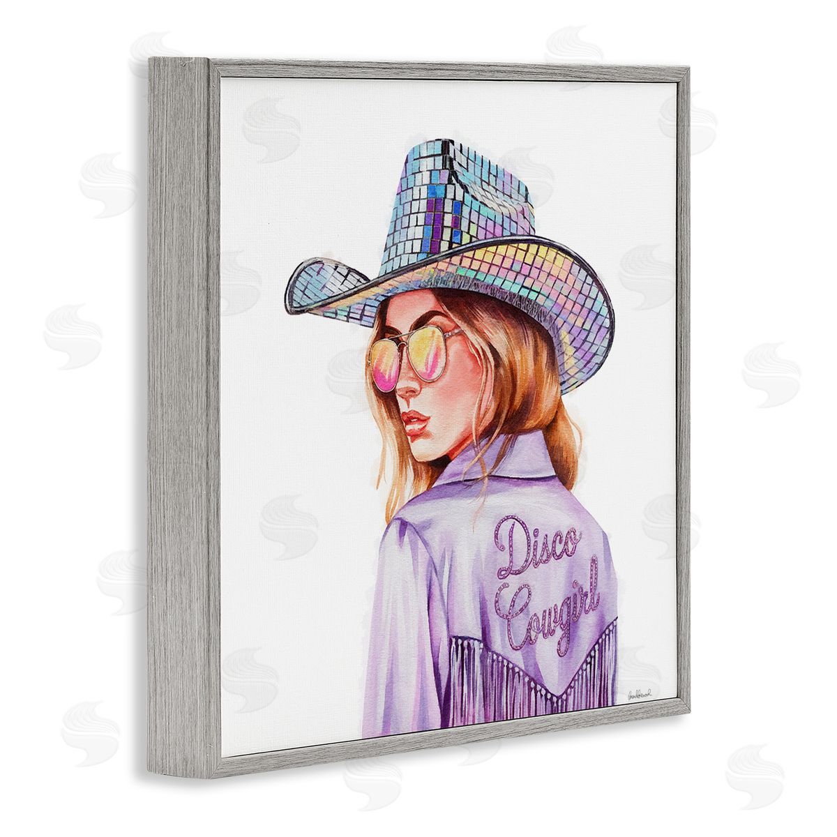 Purple Disco Cowgirl Grey Frame Print Wall Art, Home Decor by Amanda Greenwood