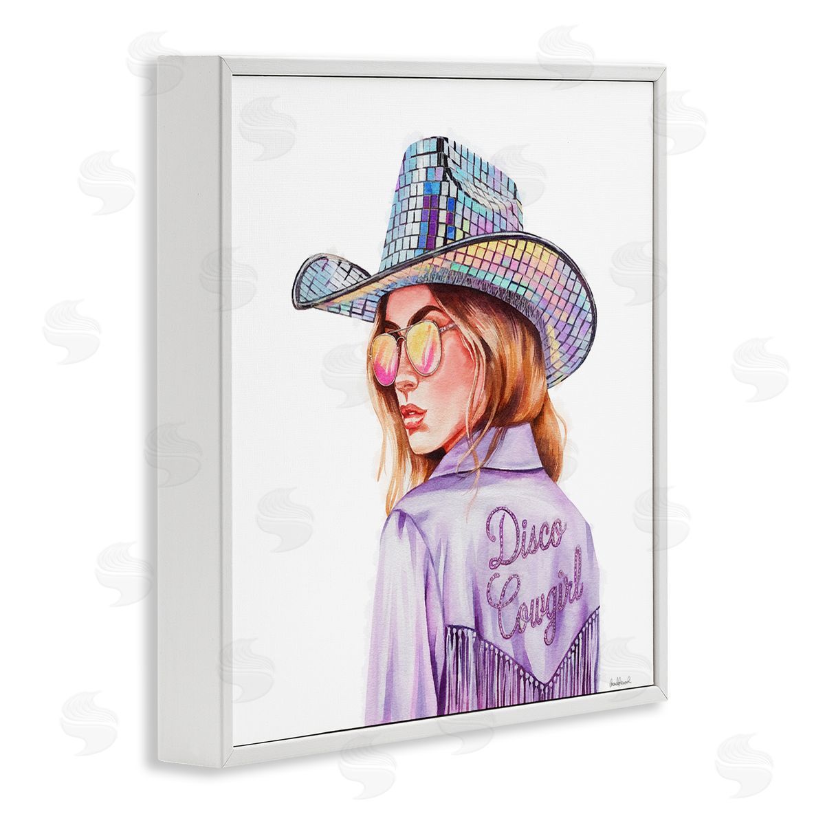 Purple Disco Cowgirl White Frame Print Wall Art, Home Decor by Amanda Greenwood