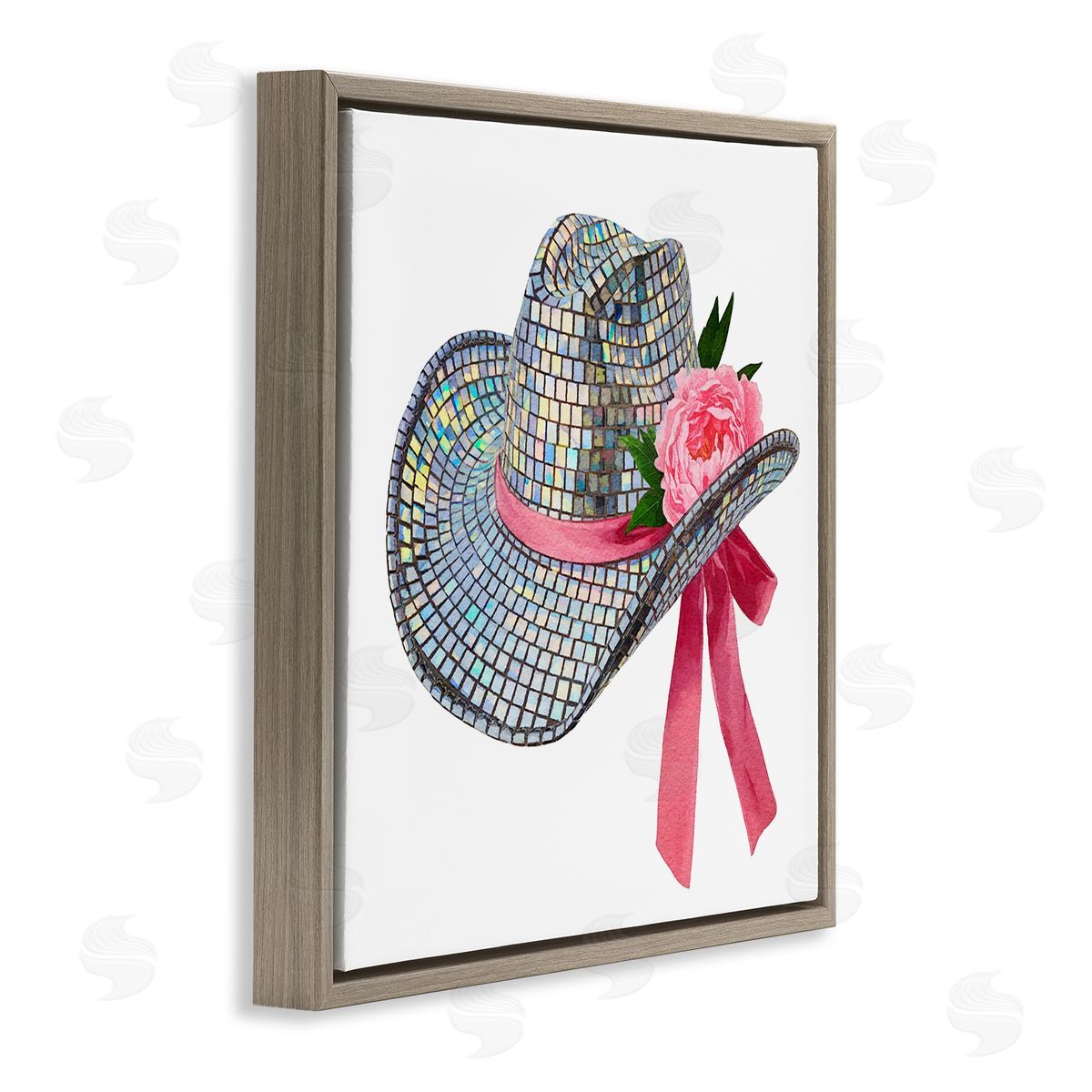 Chic Bow on Disco Hat Brown Floating Frame Canvas Wall Art, Home Decor by Amanda Greenwood