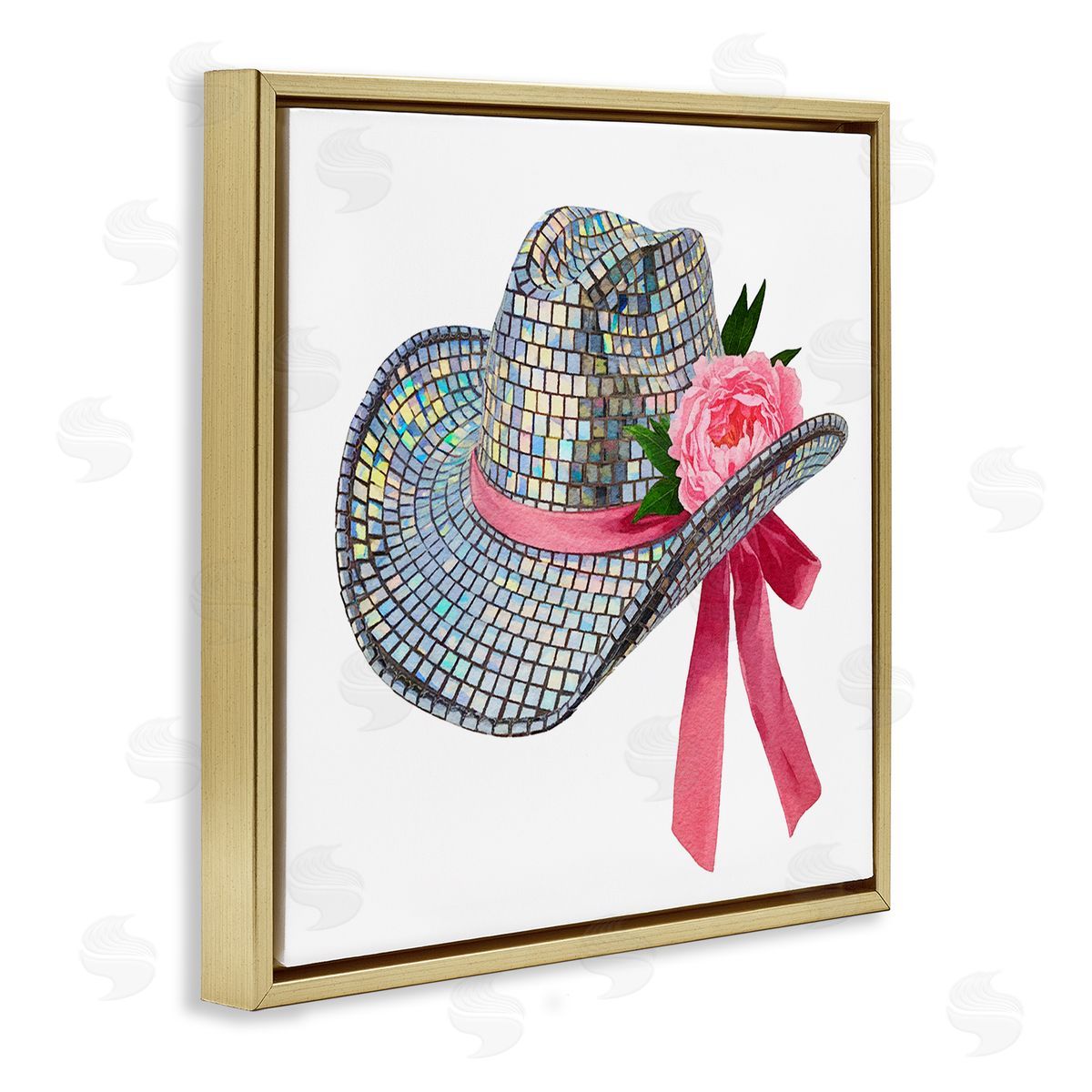 Chic Bow on Disco Hat Gold Floating Frame Canvas Wall Art, Home Decor by Amanda Greenwood