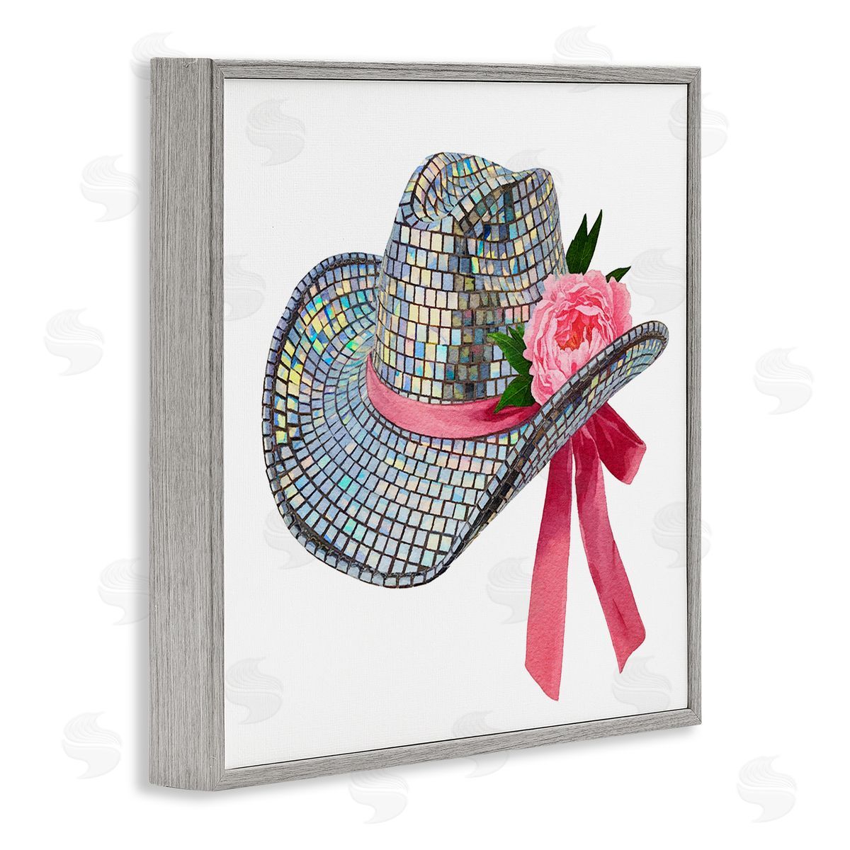 Chic Bow on Disco Hat Grey Frame Print Wall Art, Home Decor by Amanda Greenwood