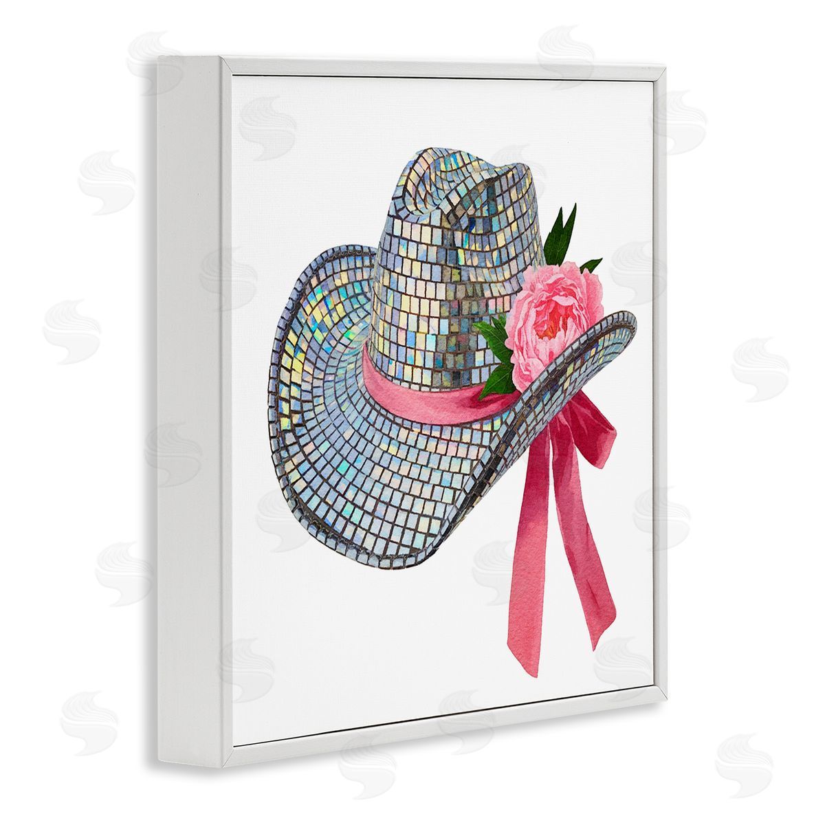 Chic Bow on Disco Hat White Frame Print Wall Art, Home Decor by Amanda Greenwood