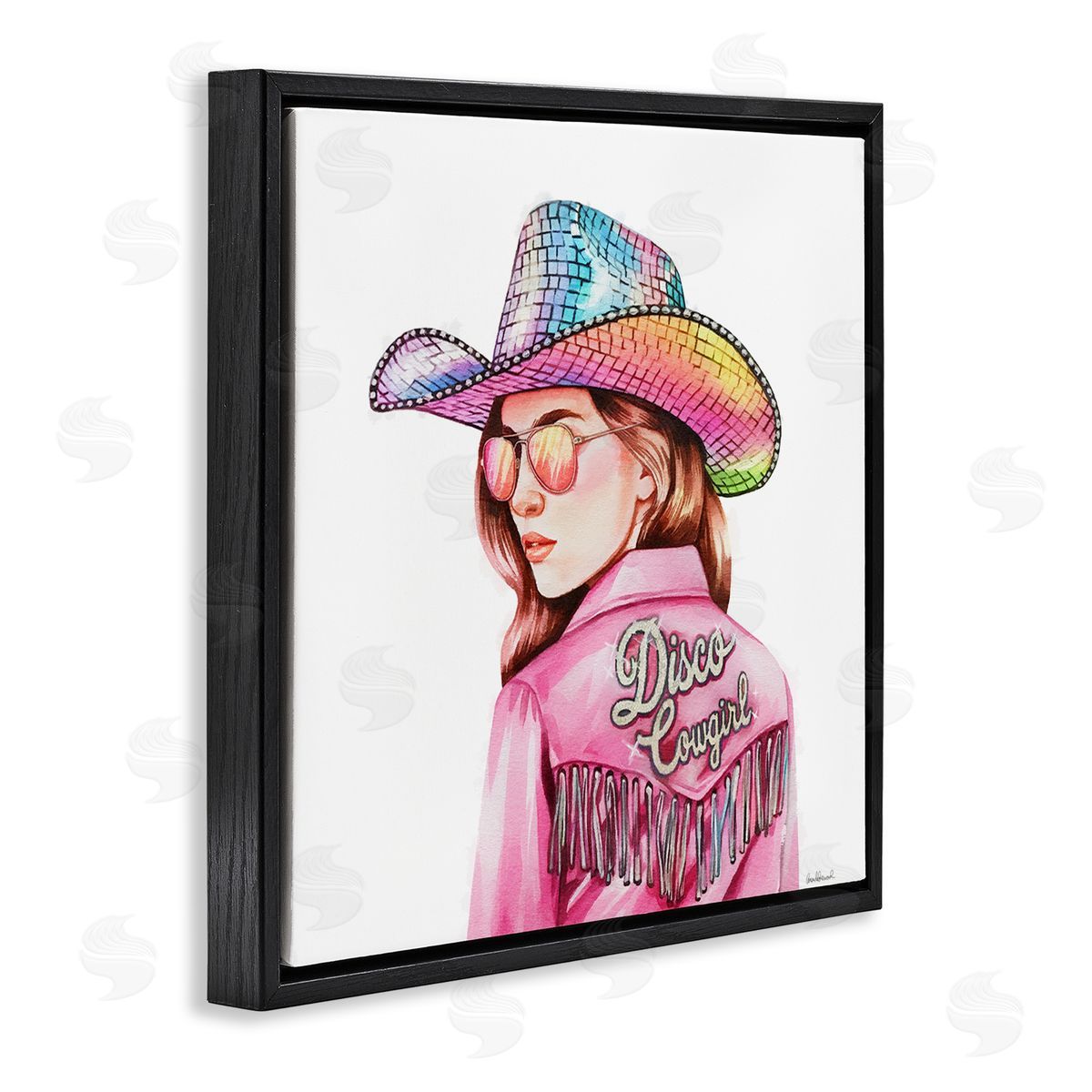 Pink Disco Cowgirl Black Floating Frame Canvas Wall Art, Home Decor by Amanda Greenwood