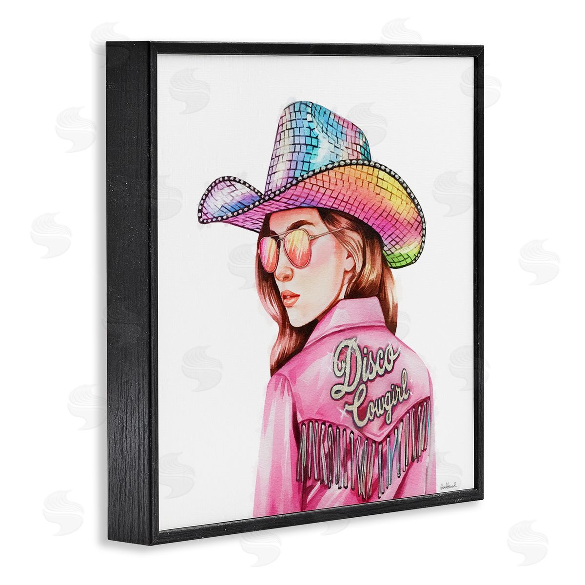 Pink Disco Cowgirl Black Frame Print Wall Art, Home Decor by Amanda Greenwood
