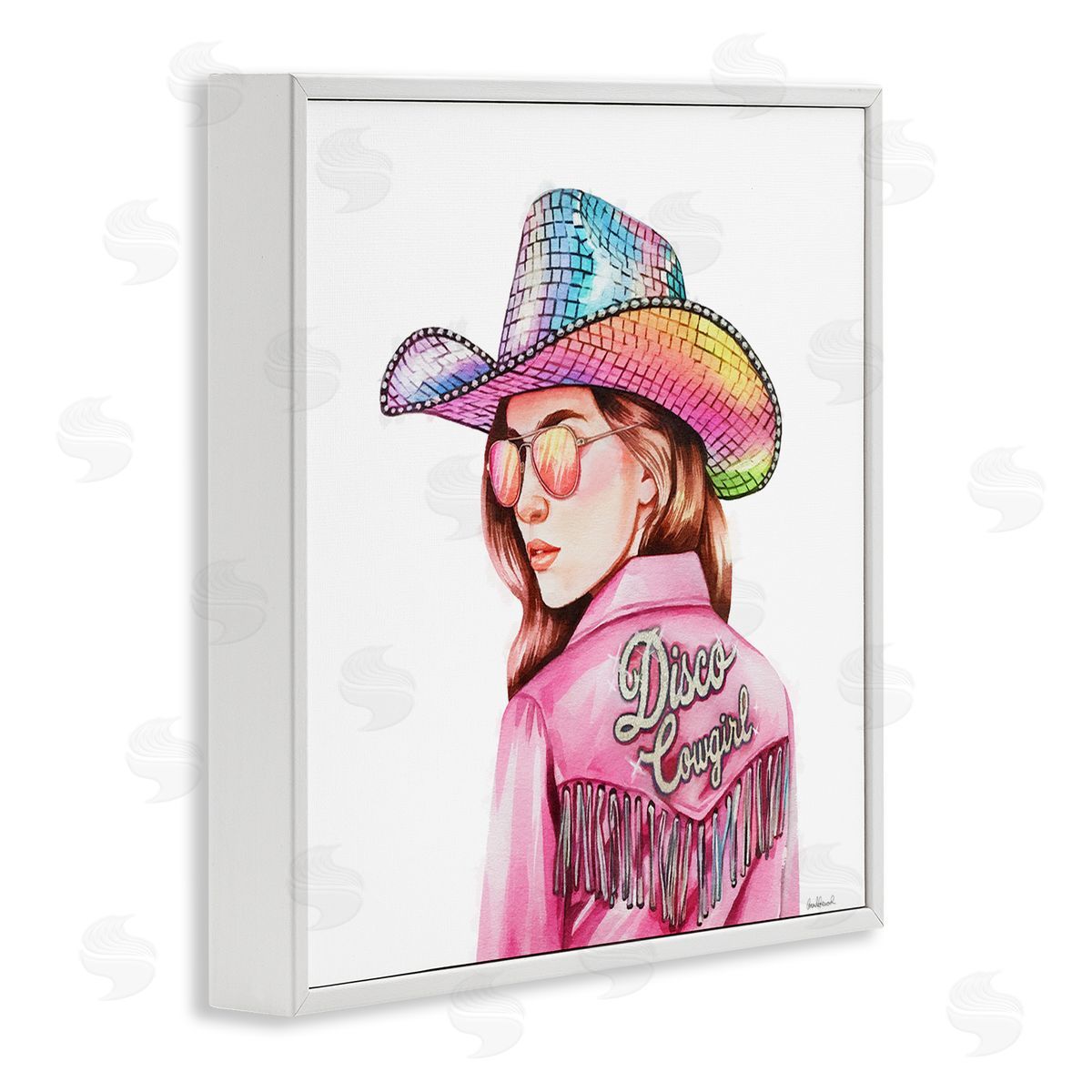 Pink Disco Cowgirl White Frame Print Wall Art, Home Decor by Amanda Greenwood