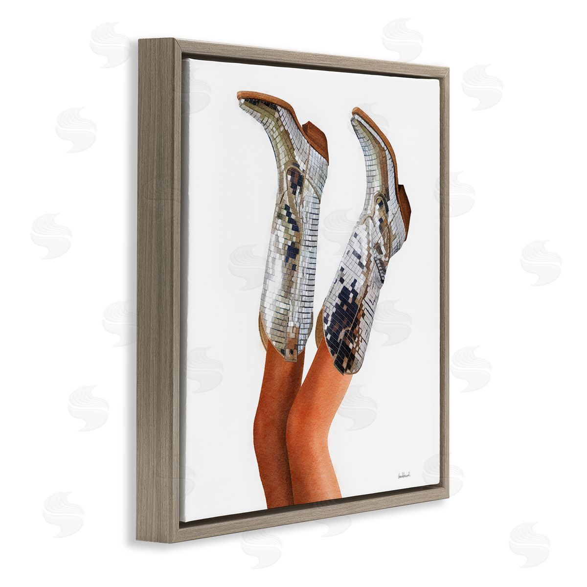Glitzy Glam Cowgirl Boots Brown Floating Frame Canvas Wall Art, Home Decor by Amanda Greenwood