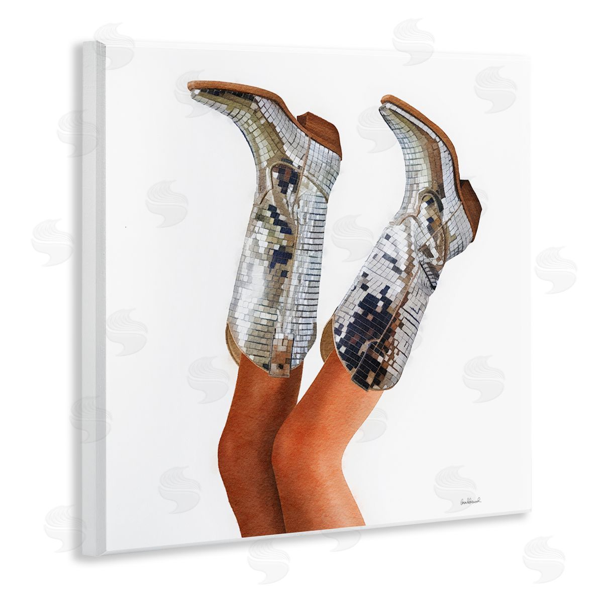 Glitzy Glam Cowgirl Boots Wood Plaque Wall Art, Home Decor by Amanda Greenwood