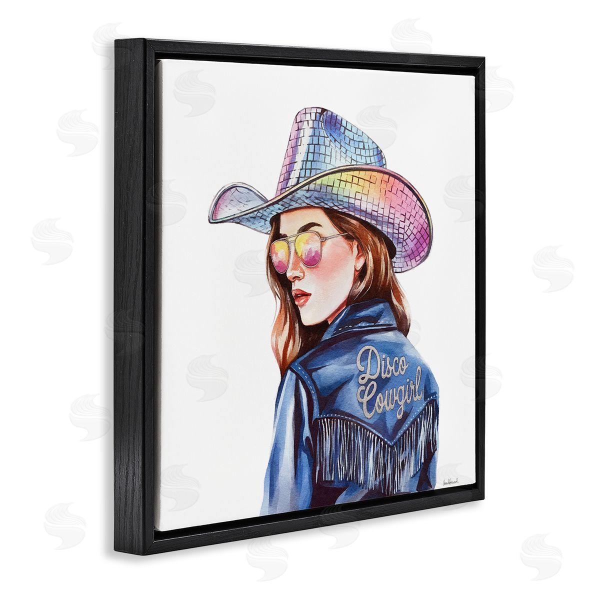 Disco Cowgirl in Blue Black Floating Frame Canvas Wall Art, Home Decor by Amanda Greenwood