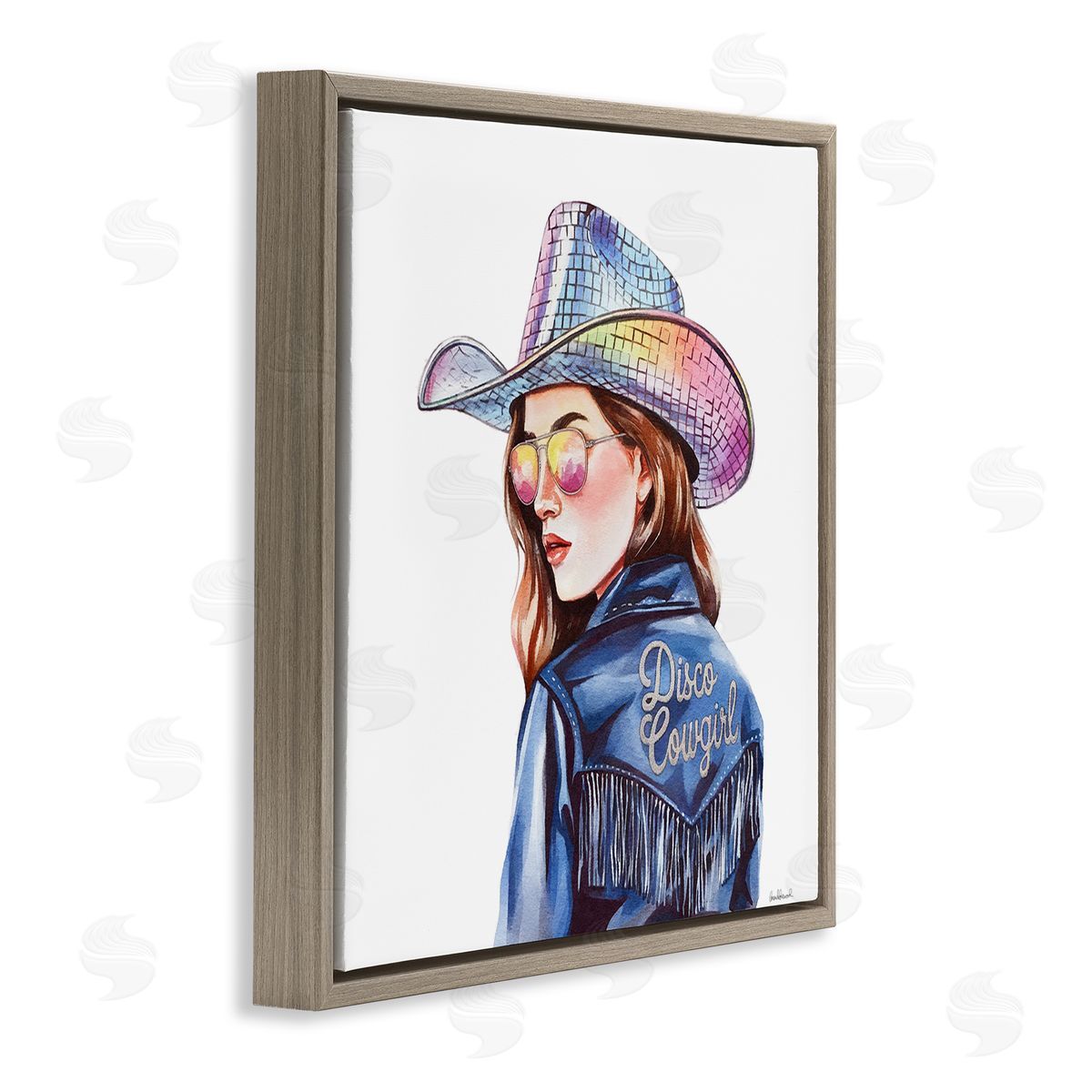 Disco Cowgirl in Blue Brown Floating Frame Canvas Wall Art, Home Decor by Amanda Greenwood