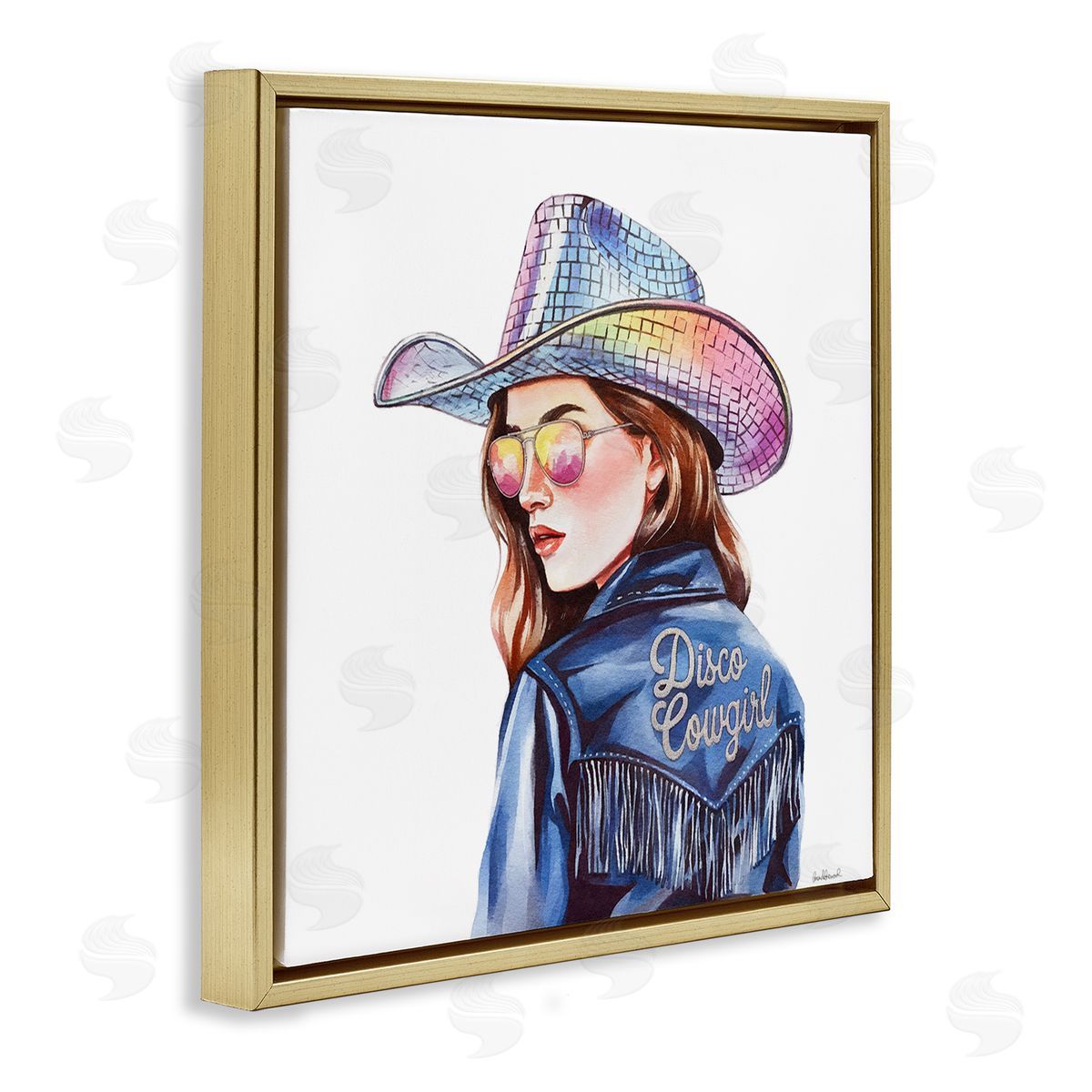 Disco Cowgirl in Blue Gold Floating Frame Canvas Wall Art, Home Decor by Amanda Greenwood