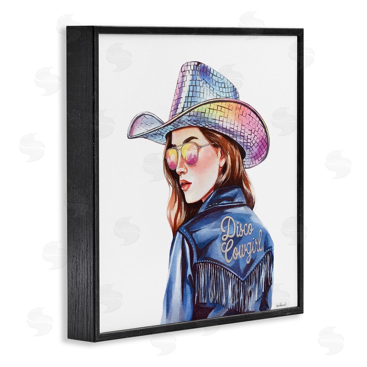 Disco Cowgirl in Blue Black Frame Print Wall Art, Home Decor by Amanda Greenwood