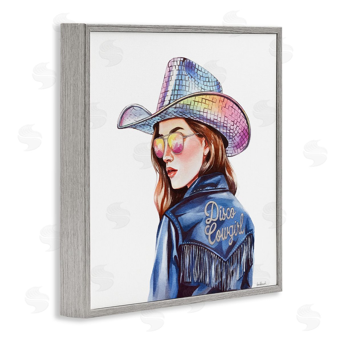 Disco Cowgirl in Blue Grey Frame Print Wall Art, Home Decor by Amanda Greenwood
