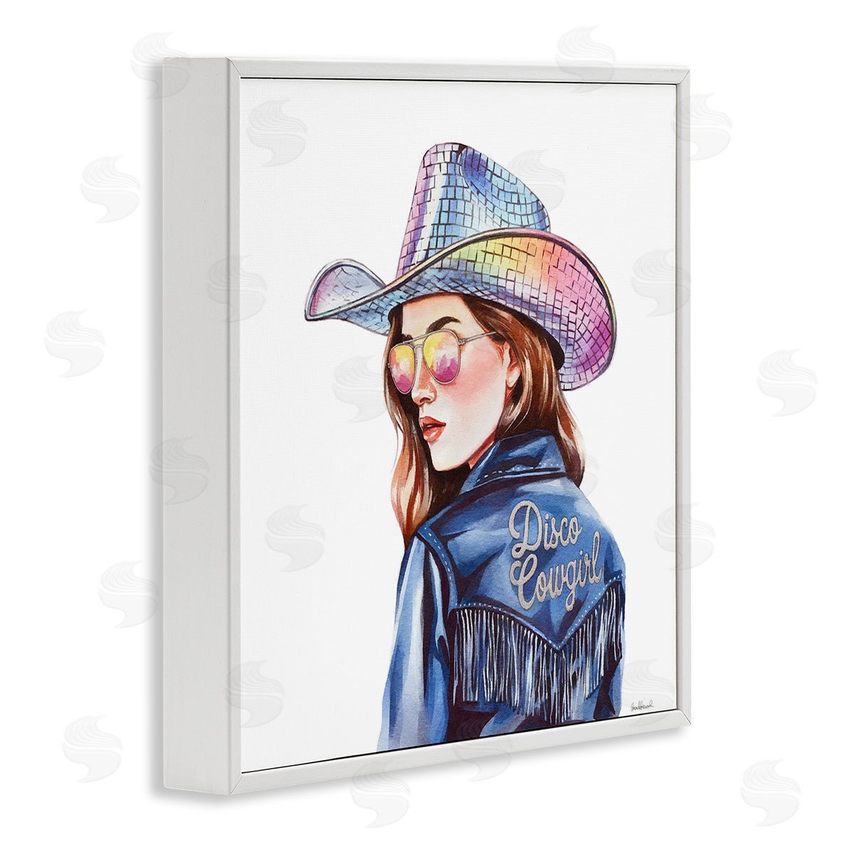 Disco Cowgirl in Blue White Frame Print Wall Art, Home Decor by Amanda Greenwood