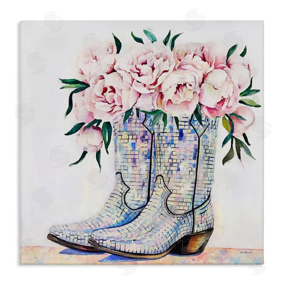 Rose Filled Cowgirl Boots Canvas Wall Art, Home Decor by Amanda Greenwood