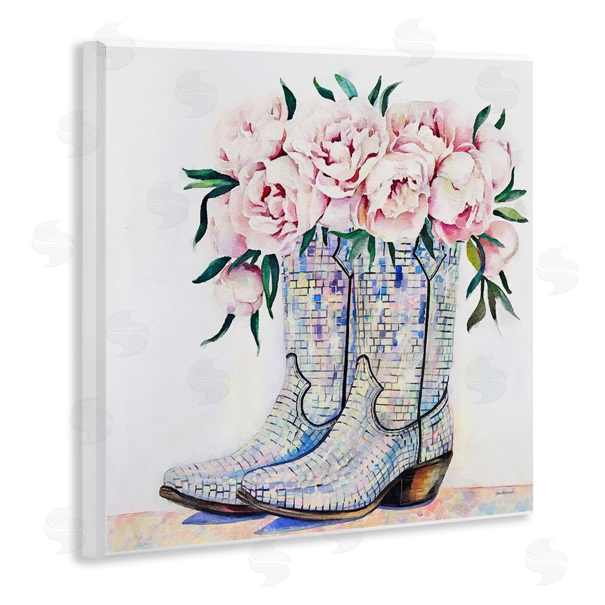 Rose Filled Cowgirl Boots Wood Plaque Wall Art, Home Decor by Amanda Greenwood