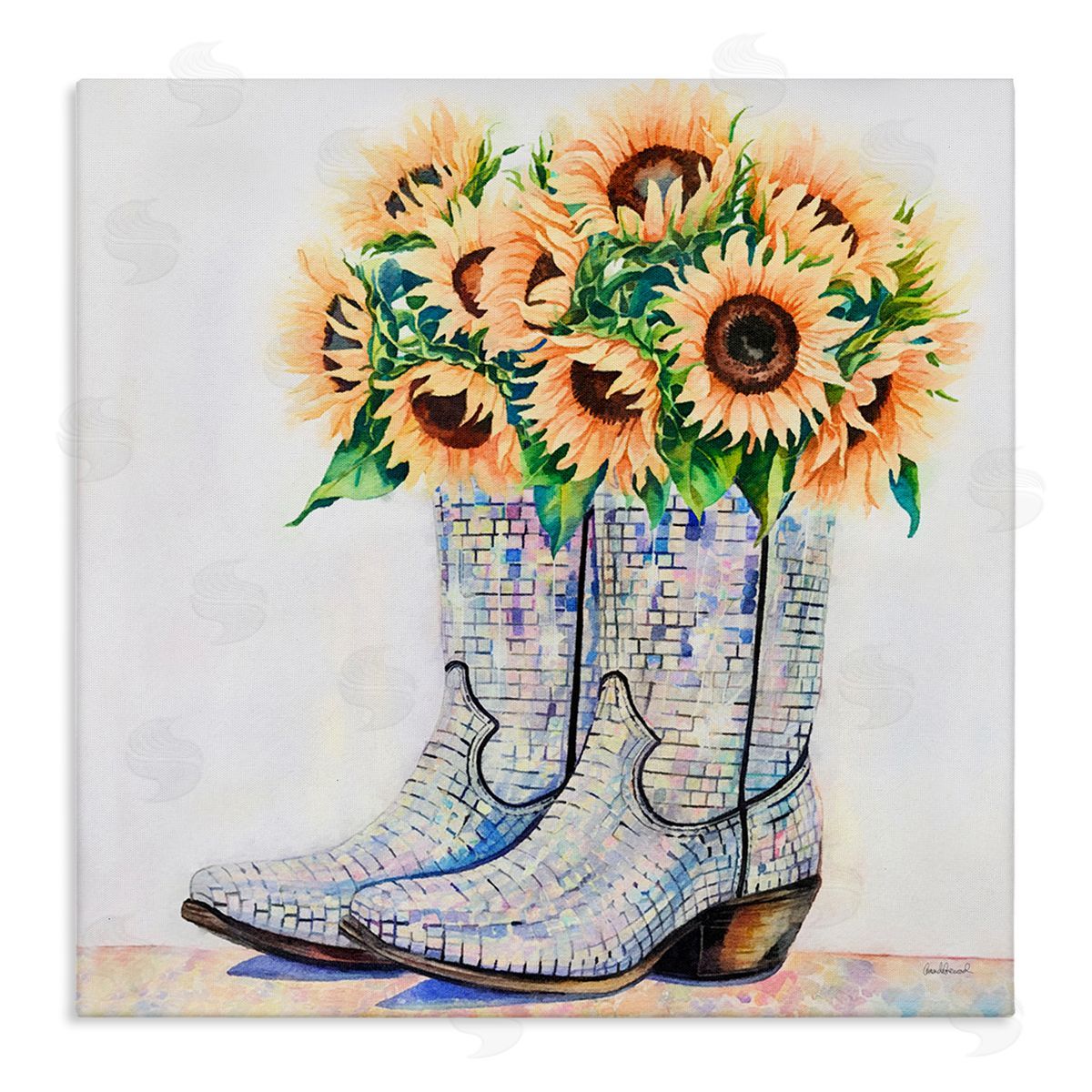 Sunflower Filled Cowgirl Boots Canvas Wall Art, Home Decor by Amanda Greenwood